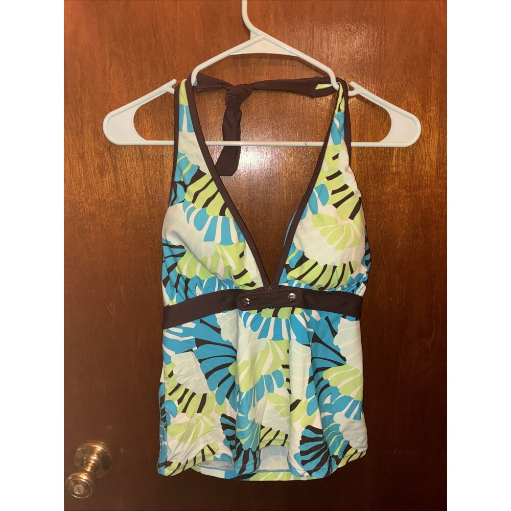 Free country Women’s Blue And Green Tankini Swim Suit Top Size Large Y2K